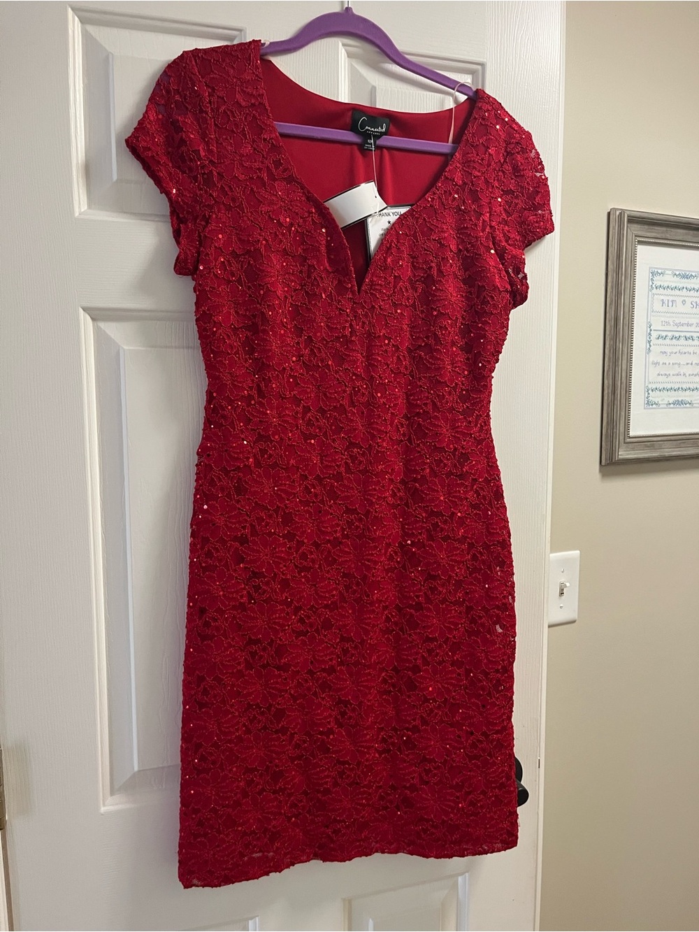 connected apparel Red Lace Sequin Midi Dress